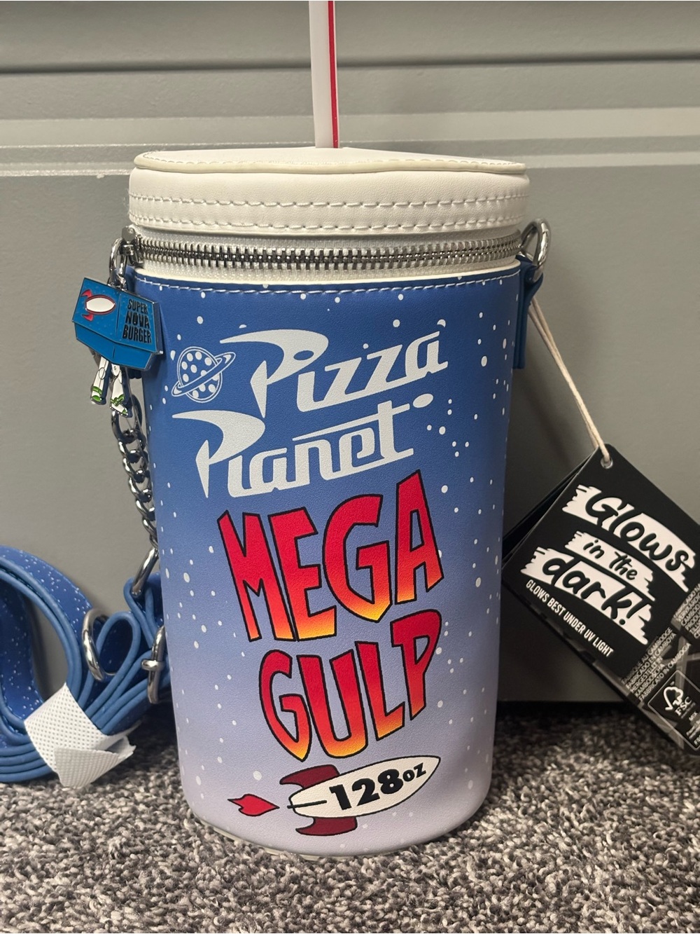 Loungefly Pizza Planet Mega Gulp Blue Crossbody Cup Purse